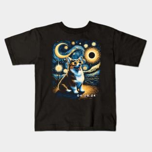 Solar Eclipse Corgi Adventure: Chic Tee with Adorable Fluffy Companions Kids T-Shirt